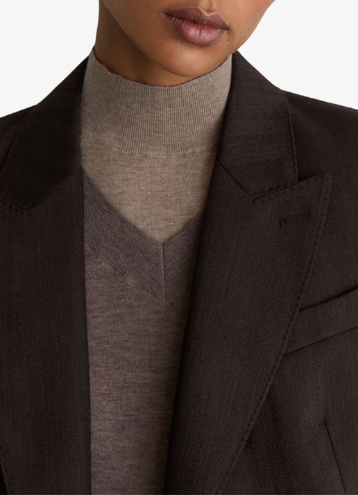 Reiss Dawson double-breasted blazer in wolblend - detail 4 donkerbruin