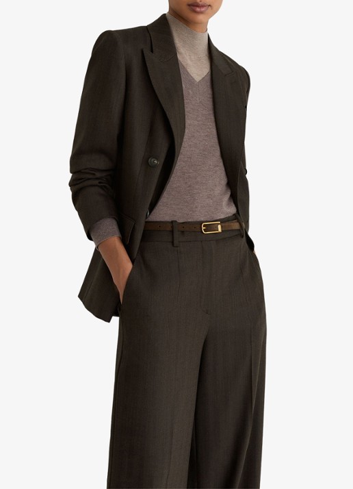 Reiss Dawson high waist wide fit pantalon met steekzakken - detail 3 chocoladebruin