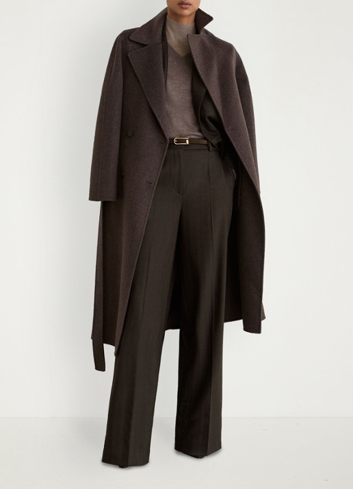 Reiss Dawson high waist wide fit pantalon met steekzakken - voorkant 7 chocoladebruin