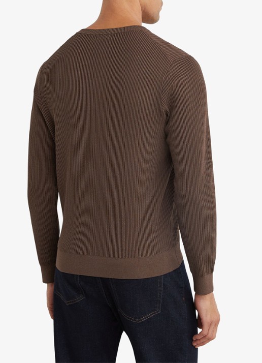 Reiss Declan longsleeve met ribstructuur - achterkant chocoladebruin