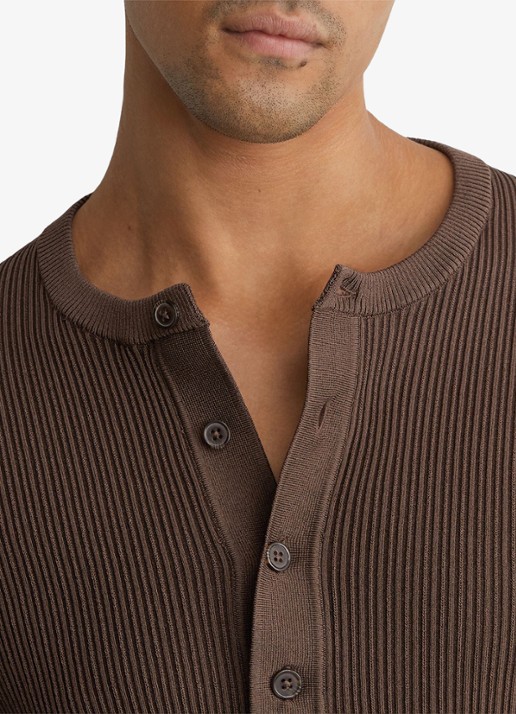 Reiss Declan longsleeve met ribstructuur - detail 5 chocoladebruin