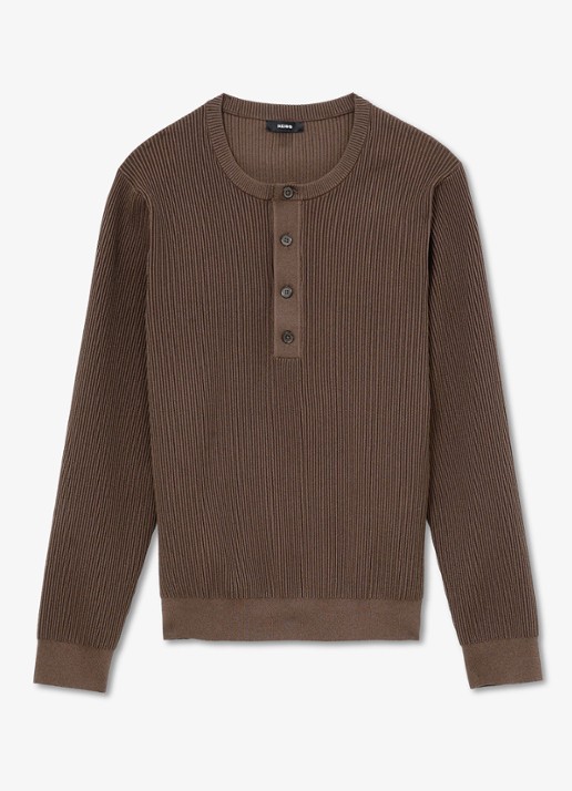 Reiss Declan longsleeve met ribstructuur - voorkant 2 chocoladebruin