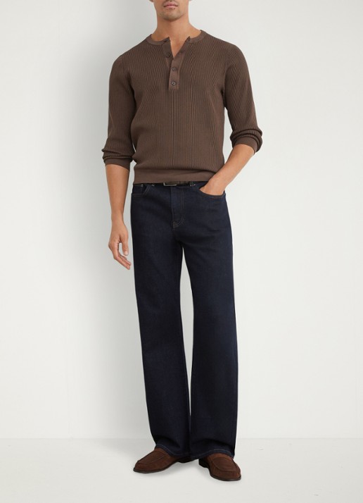 Reiss Declan longsleeve met ribstructuur - voorkant 3 chocoladebruin