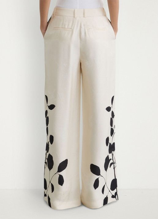 Reiss Delilah high waist wide fit pantalon met bloemenprint - achterkant ivoor