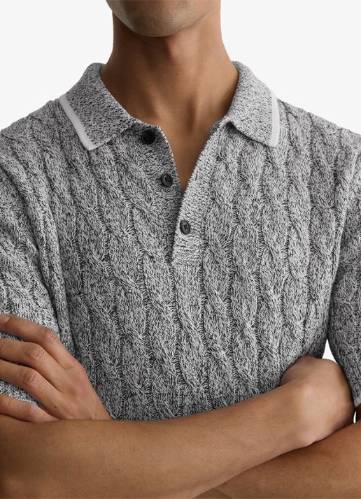Reiss DENBY Cotton Cable-Knit Polo Shirt - detail 5 grijs