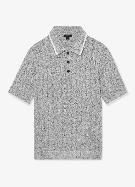 Reiss DENBY Cotton Cable-Knit Polo Shirt - voorkant grijs