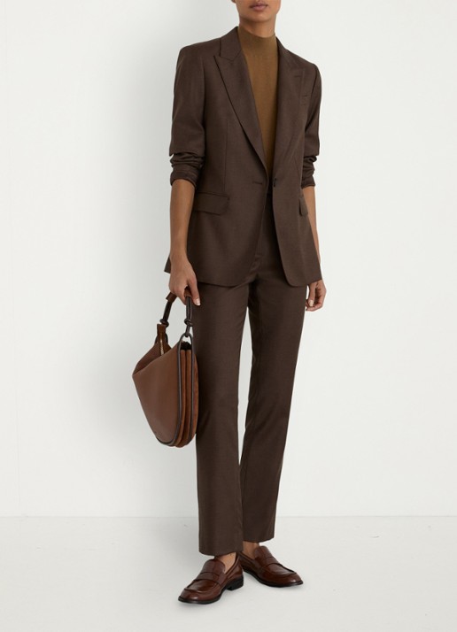 Reiss Derby high waist slim fit pantalon in wolblend - voorkant 2 bruin