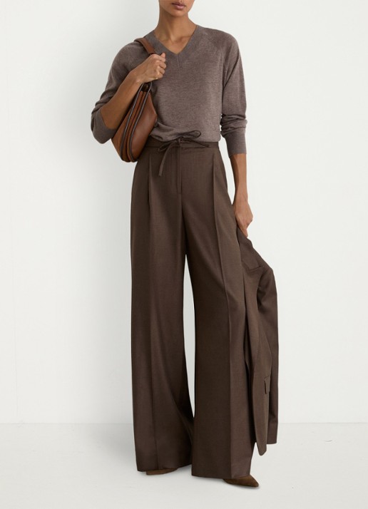 Reiss Derby high waist wide fit pantalon met trekkoord - voorkant 3 bruin