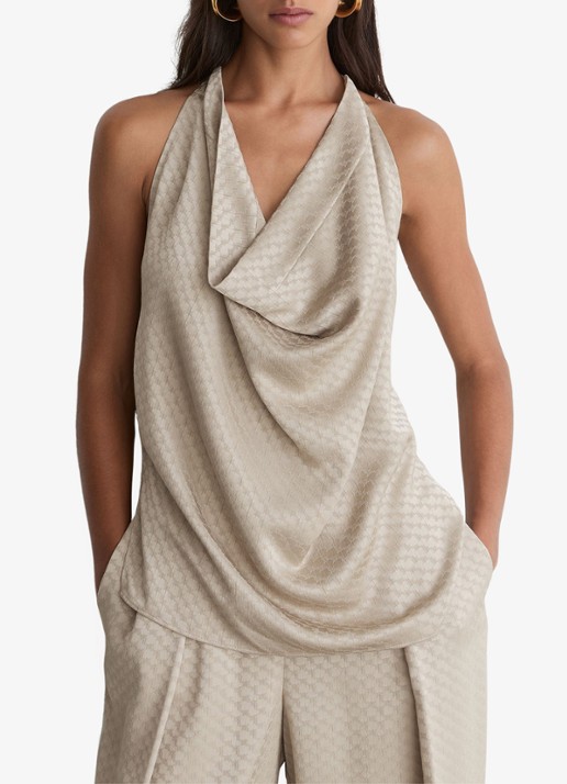 Reiss Dia top van satijn met watervalhals