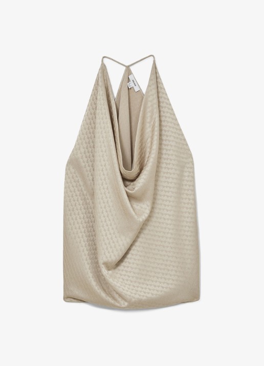 Reiss Dia top van satijn met watervalhals  - voorkant beige