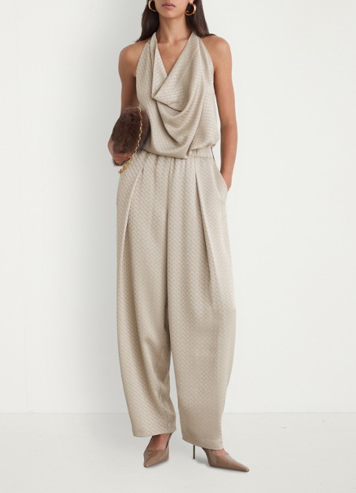 Reiss Dia top van satijn met watervalhals  - voorkant 2 beige
