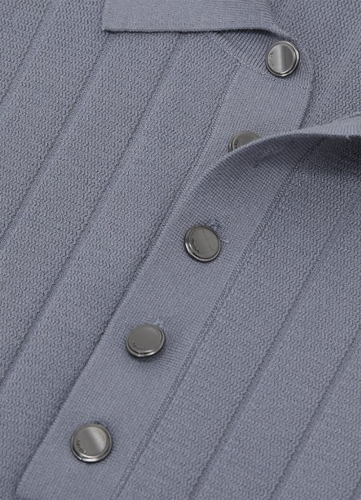 Reiss Dillighan fijngebreide trui met polokraag  - detail 4 steel blue / blauw