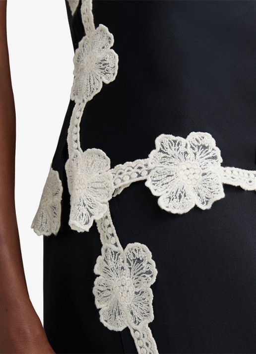 Reiss Doa top van satijn met bloemborduring - detail 5 donkerblauw