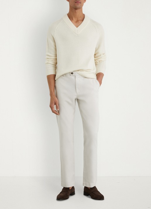 Reiss Dobby straight fit chino van katoen  - voorkant 6 gebroken wit