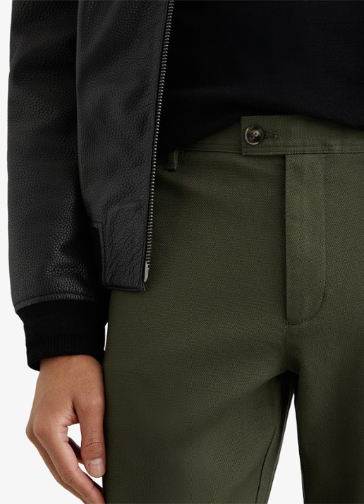 Reiss Dobby straight fit chino van katoen  - detail 2 bronsgroen