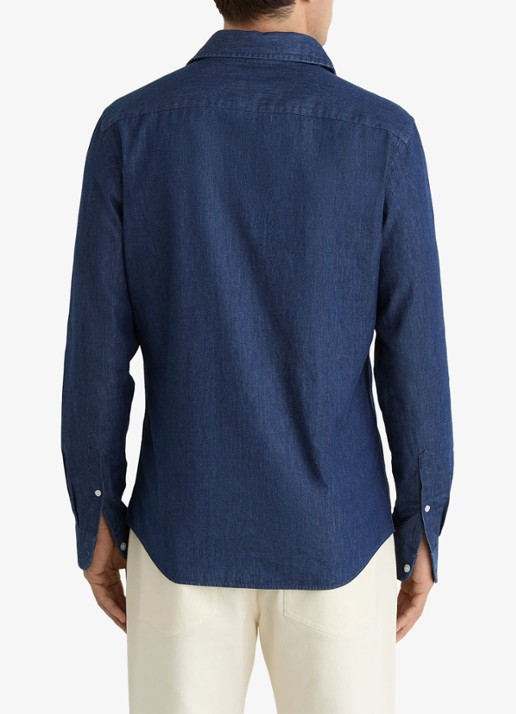 Reiss Don slim fit overhemd van chambray - achterkant dark blue wash / blauw