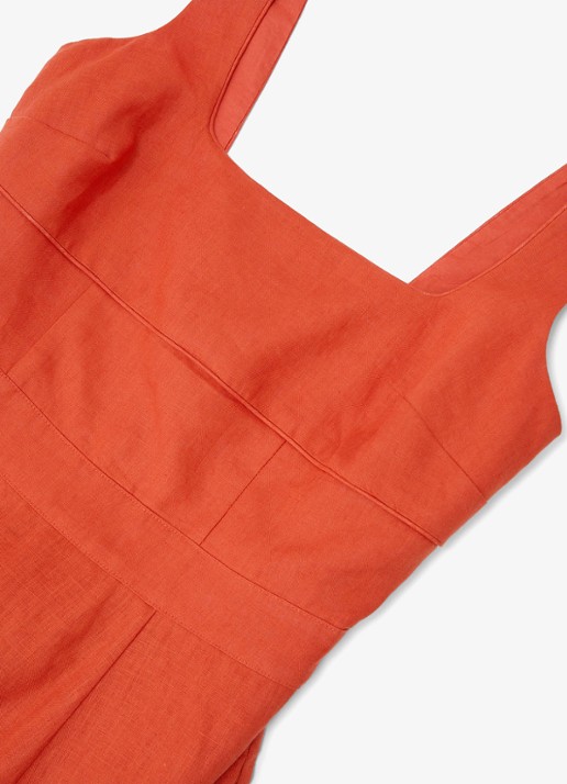 Reiss Dorethea midi jurk van linnen - detail 7 koraal