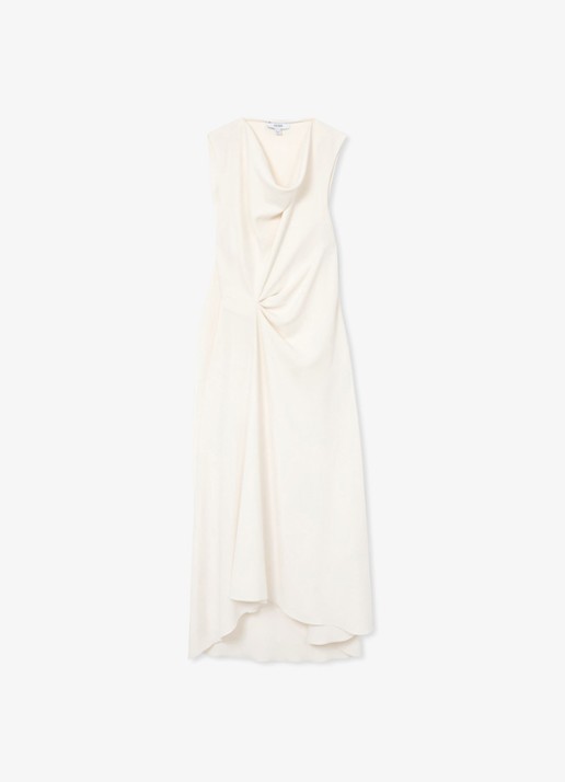 Reiss Dorota midi jurk met watervalhals - voorkant wit