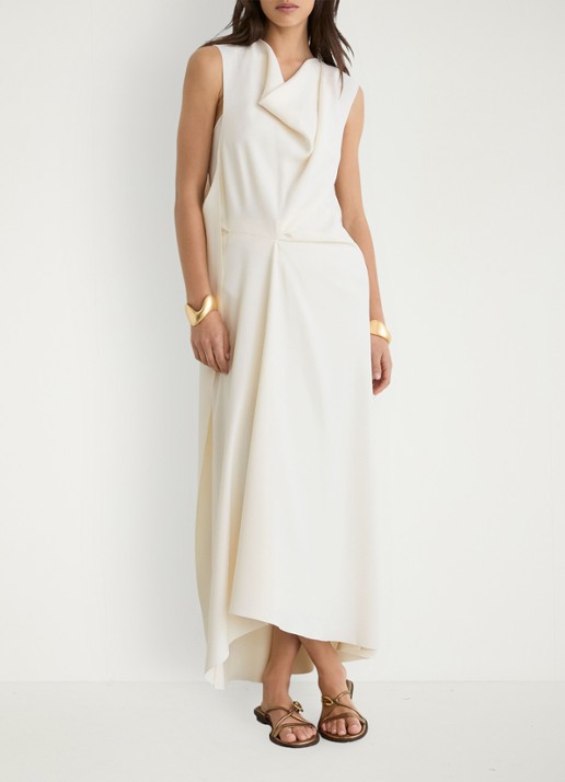 Reiss Dorota midi jurk met watervalhals - voorkant 2 wit
