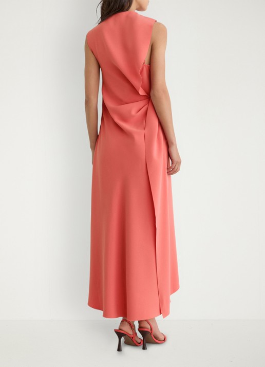 Reiss Dorota midi jurk met watervalhals - achterkant coral pink / roze