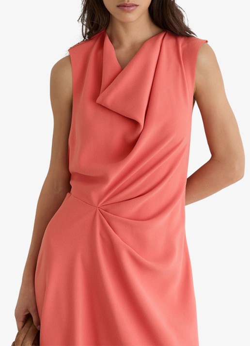 Reiss Dorota midi jurk met watervalhals - detail 2 coral pink / roze