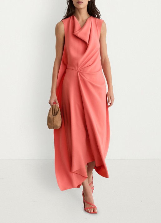 Reiss Dorota midi jurk met watervalhals - detail 4 coral pink / roze