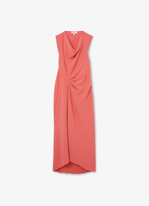 Reiss Dorota midi jurk met watervalhals - voorkant 6 coral pink / roze