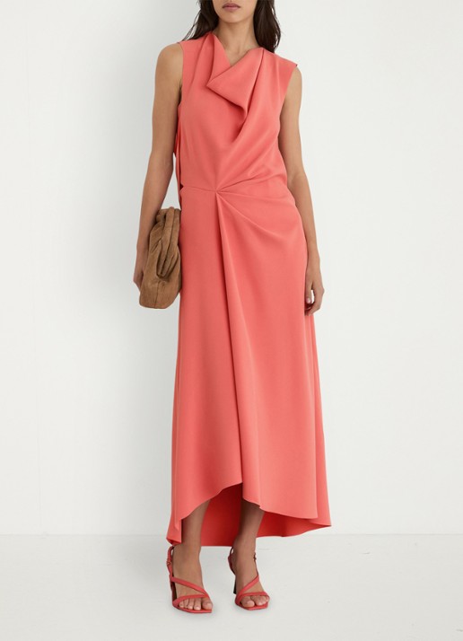 Reiss Dorota midi jurk met watervalhals - voorkant 7 coral pink / roze