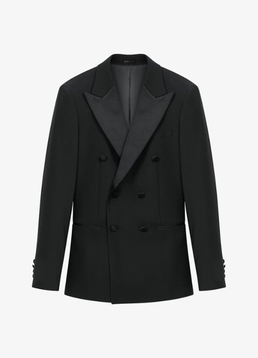 Reiss Double-breasted slim fit colbert in wolblend - voorkant black / zwart