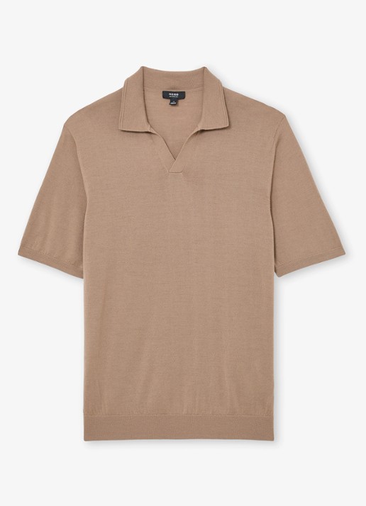 Reiss Duchie regular fit polo van merino wol - voorkant camel