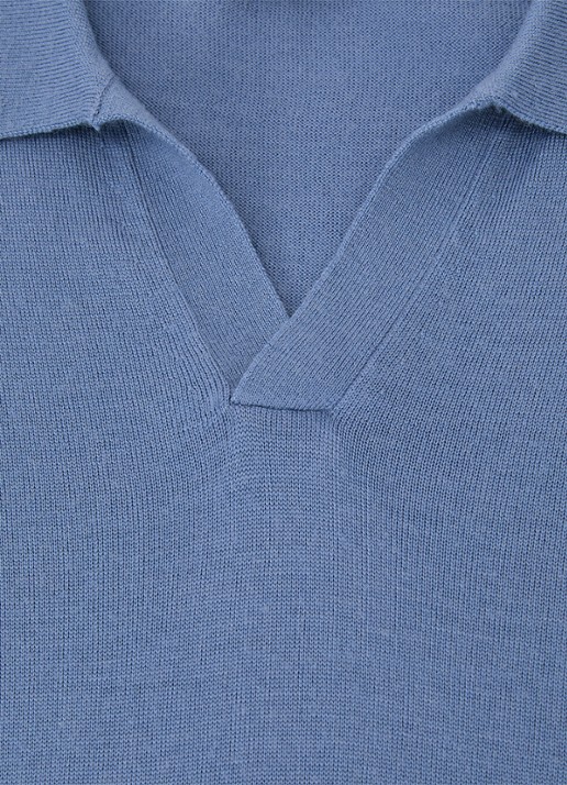 Reiss Duchie regular fit polo van merino wol - detail 4 lichtblauw