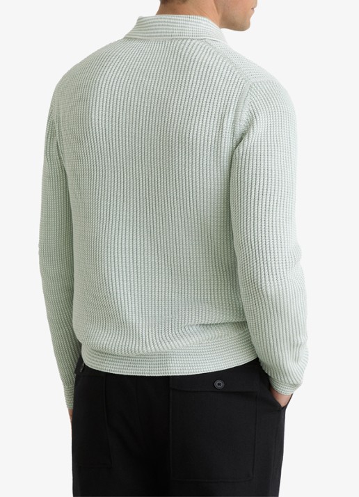 Reiss Dunbar gebreide polo met ribstructuur - achterkant 4 lindegroen