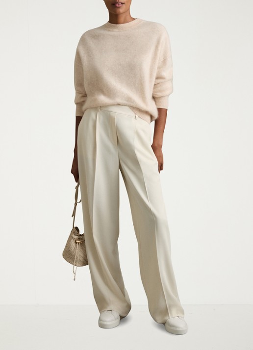 Reiss Eden high waist wide fit pantalon met steekzakken - voorkant 3 creme