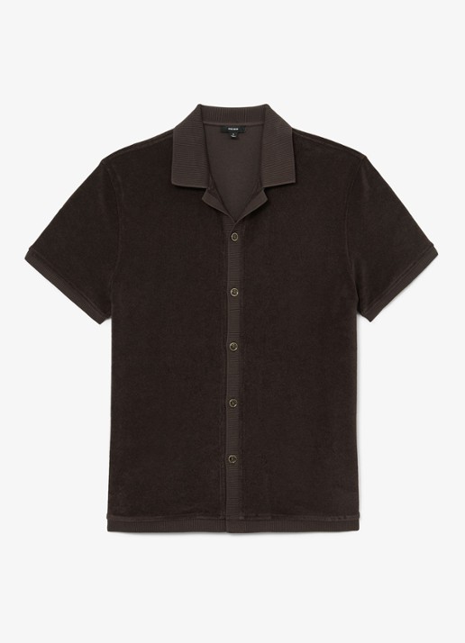 Reiss Eden overhemd van badstof - voorkant 2 chocoladebruin