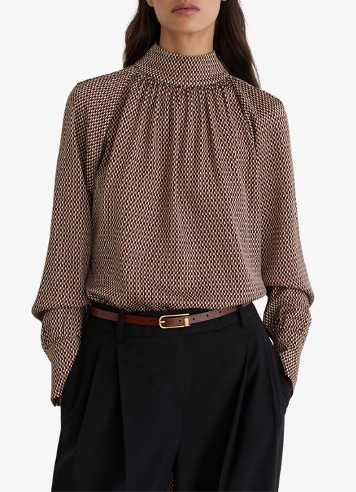 Reiss Eden top met stippenprint en sjaalkraag