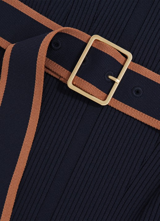Reiss Ella ribgebreide midi jurk met ceintuur - detail 7 donkerblauw
