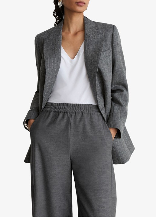 Reiss Elle high waist wide fit pantalon met gemêleerd dessin - detail 6 grijs