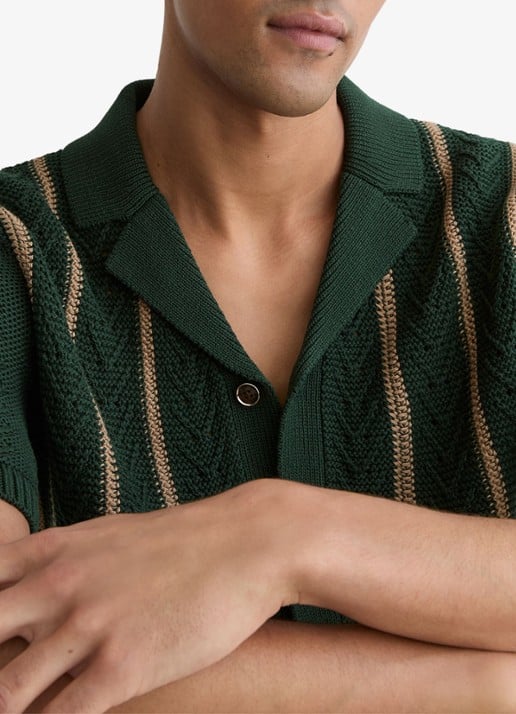 Reiss Ellingham grofgebreide trui in katoenblend - detail 5 donkergroen
