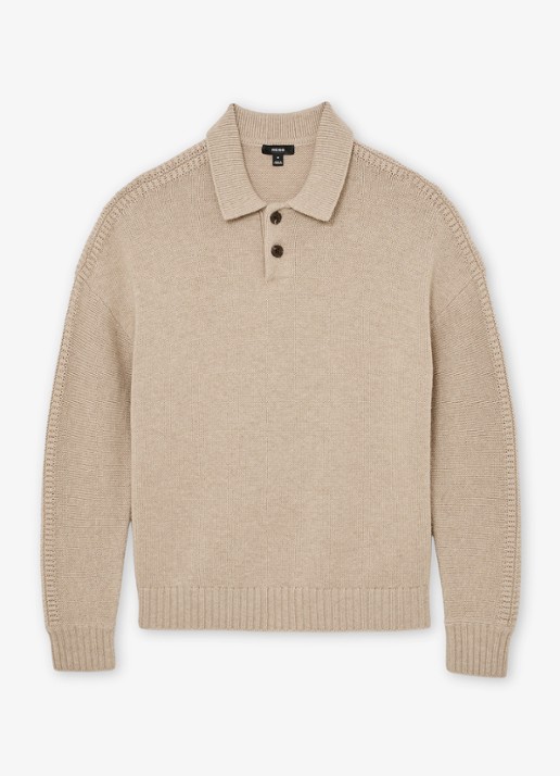 Reiss Elm fijngbreide trui in wolblend met polokraag  - voorkant beige