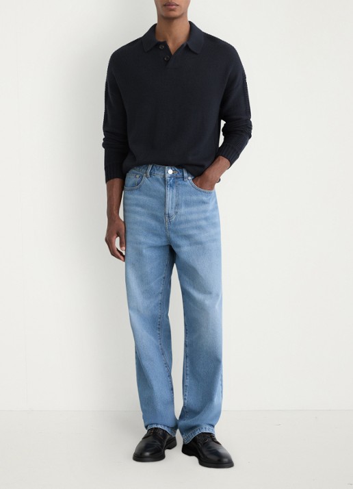 Reiss Elm fijngbreide trui in wolblend met polokraag  - voorkant 6 donkerblauw