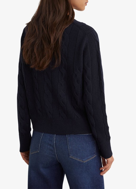 Reiss Elowen kabelgebreid vest van wol en kasjmier - achterkant blauw