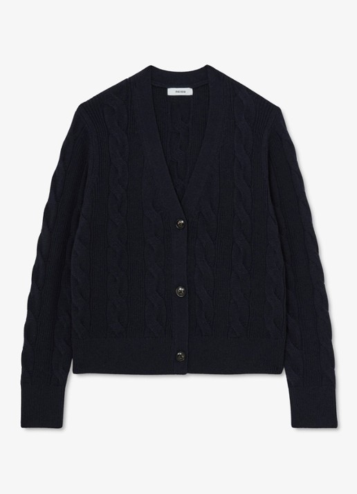 Reiss Elowen kabelgebreid vest van wol en kasjmier - voorkant 2 blauw