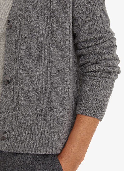 Reiss Elowen kabelgebreid vest van wol en kasjmier - detail 5 grijsmele