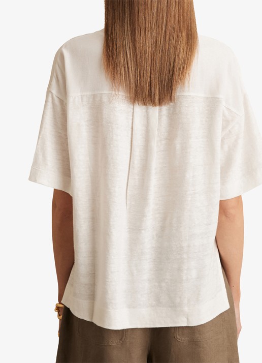Reiss Ember T-shirt van linnen met V-hals - achterkant wit