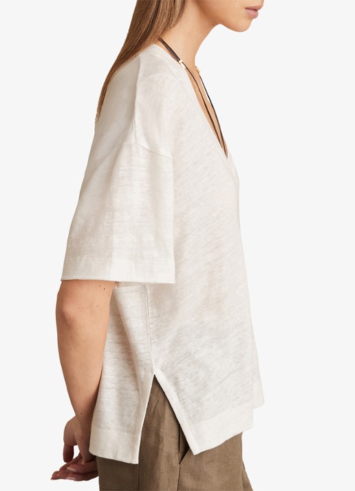 Reiss Ember T-shirt van linnen met V-hals - detail 4 wit