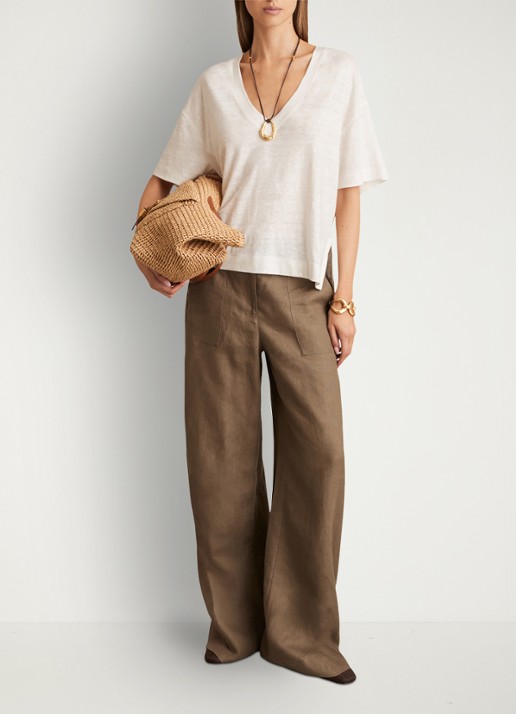 Reiss Ember T-shirt van linnen met V-hals - voorkant 3 wit