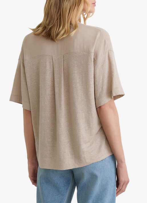 Reiss Ember T-shirt van linnen met V-hals - achterkant 6 beige