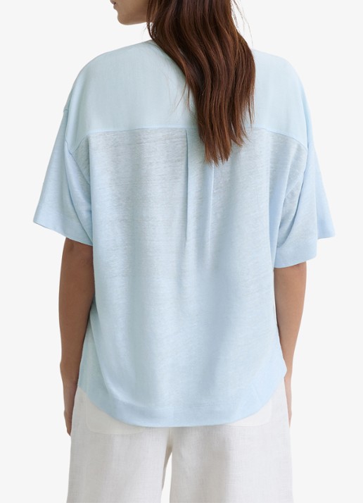 Reiss Ember T-shirt van linnen met V-hals - achterkant 6 donkerblauw