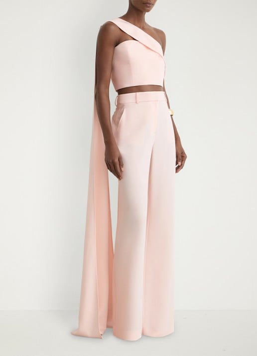 Reiss Emilia one shoulder top met sjaalkraag - voorkant 6 lichtroze