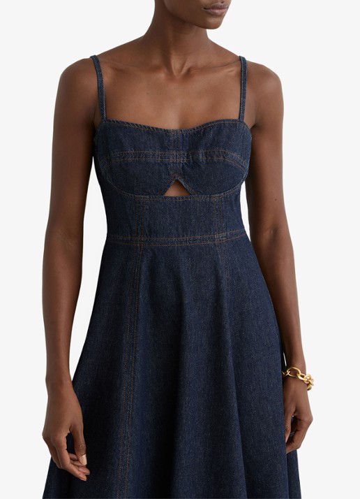 Reiss Emma midi denim jurk met cut-out detail - detail 3 donkerblauw
